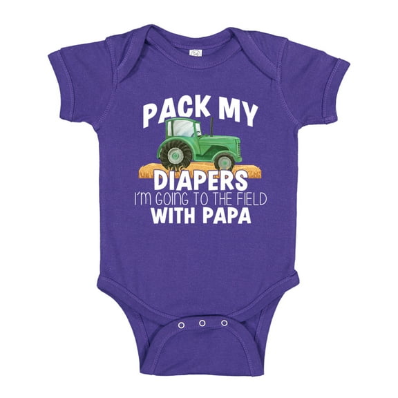 Pack My Diapers I'm Going To The Field With Papa Baby Bodysuit One Piece 12 mo Purple
