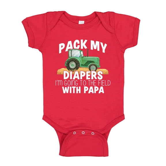 Pack My Diapers I'm Going To The Field With Papa Baby Bodysuit One Piece 18 mo Red