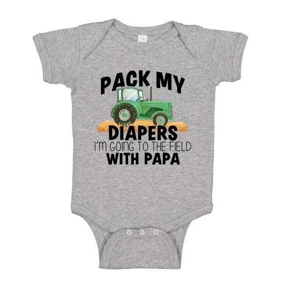 Pack My Diapers I'm Going To The Field With Papa Baby Bodysuit One Piece NB Athletic Heather