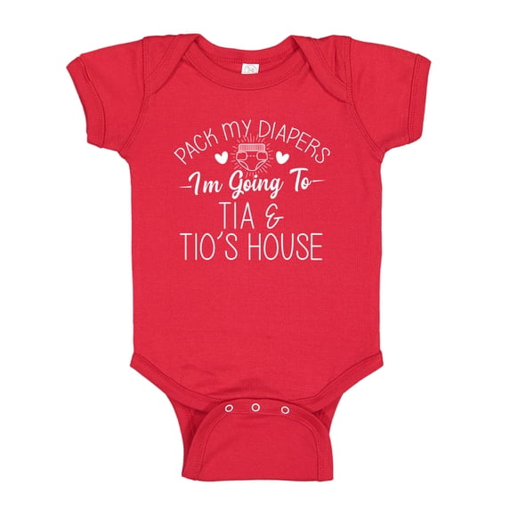 Pack My Diapers I'm Going To Tia and Tio's House Baby Bodysuit One Piece 6 mo Red