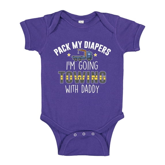 Pack My Diapers I'm Going Towing With Daddy Baby Bodysuit One Piece NB Purple