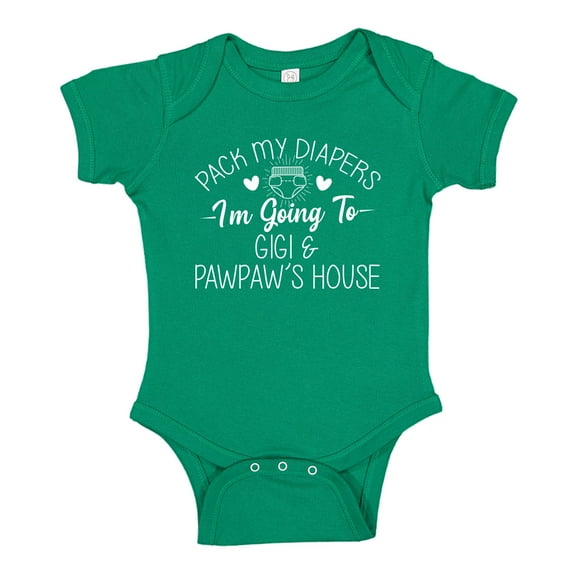 Pack My Diapers I'm Going to Gigi and Pawpaw's House Baby Bodysuit One Piece NB Kelly Green
