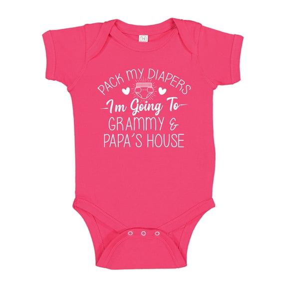 Pack My Diapers I'm Going to Grammy and Papa's House Baby Bodysuit One Piece NB Cyber Pink