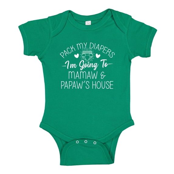 Pack My Diapers I'm Going to Mamaw and Papaw's House Baby Bodysuit One Piece 18 mo Kelly Green