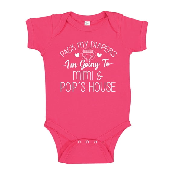 Pack My Diapers I'm Going to Mimi and Pop's House Baby Bodysuit One Piece NB Cyber Pink