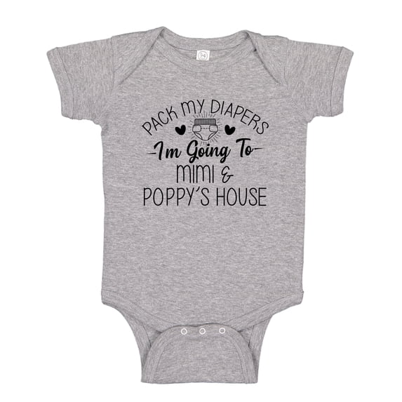 Pack My Diapers I'm Going to Mimi and Poppy's House Baby Bodysuit One Piece NB Athletic Heather
