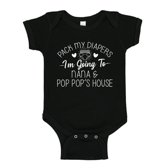 Pack My Diapers I'm Going to Nana and Pop Pop's House Baby Bodysuit One Piece 12 mo Black