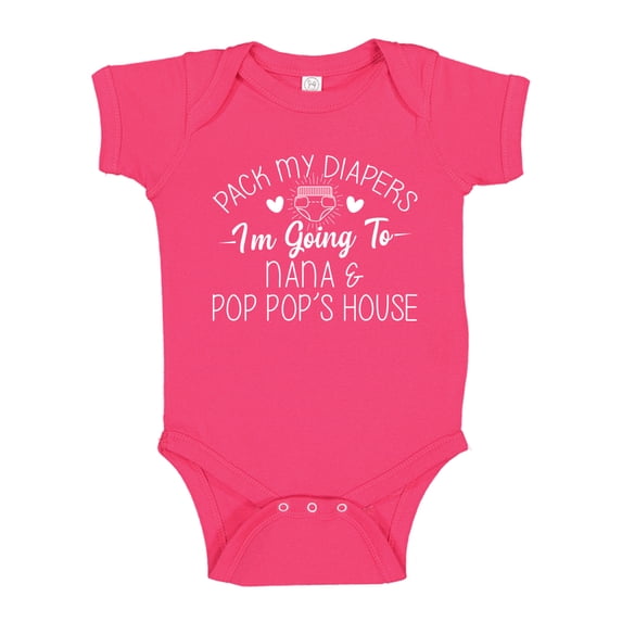 Pack My Diapers I'm Going to Nana and Pop Pop's House Baby Bodysuit One Piece 12 mo Cyber Pink