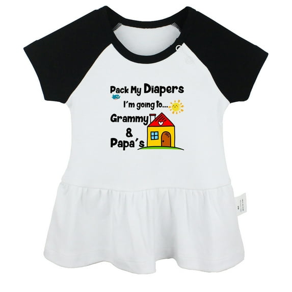 Pack My Diapers I'm going to My Grandparents Home Funny Dresses For Baby, Newborn Babies Skirts, Infant Princess Dress, 0-24M Kids Graphic Clothes (Black Raglan Dresses, 0-6 Months)