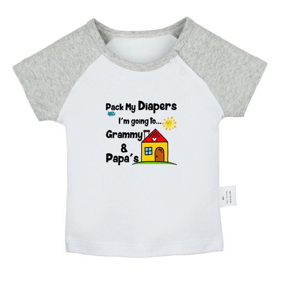 Pack My Diapers I'm going to My Grandparents Home Funny T shirt For Baby, Newborn Babies T-shirts, Infant Tops, 0-24M Kids Graphic Tees Clothing (Short Gray Raglan T-shirt, 6-12 Months)