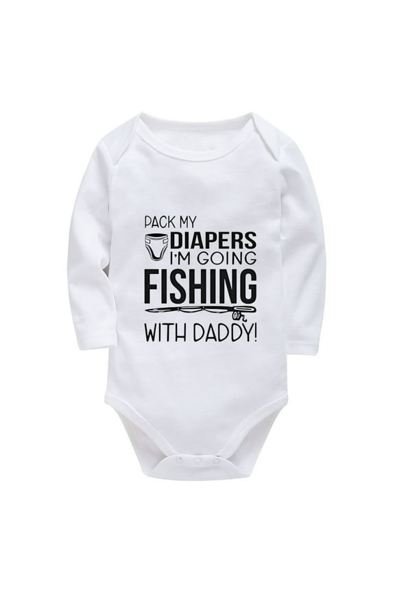 Pack My Diapper I'm Going Fishing With Daddy Baby Going Home Outfit Boy Long Sleeve Baby Girl Coming Home Outfit White Baby