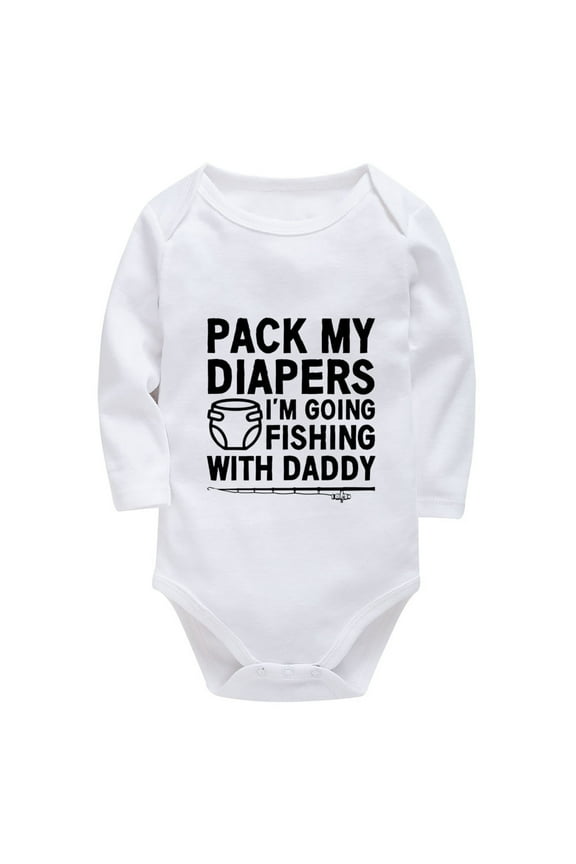 Pack My Diapper I'm Going Fishing With Daddy Baby Outfits Boy Long Sleeve Girl Coming Home Outfit White Unisex 0-3 Month Clo