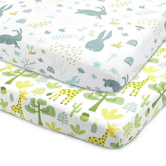 Pack N Play Playard Sheets, Portable Mini Crib Sheets, 2 Pack 100% 160 GSM Jersey Cotton, Size 38”x24”x5”