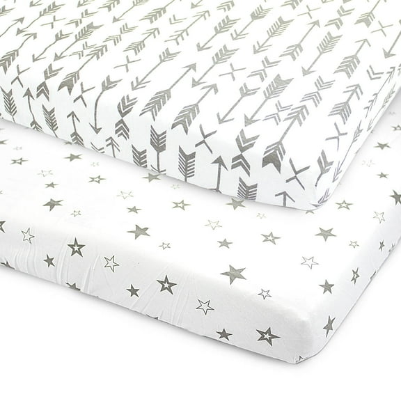 Pack N Play Playard Sheets, Portable Mini Crib Sheets, 2 Pack 100% 160 GSM Jersey Cotton, Size 38”x24”x5”