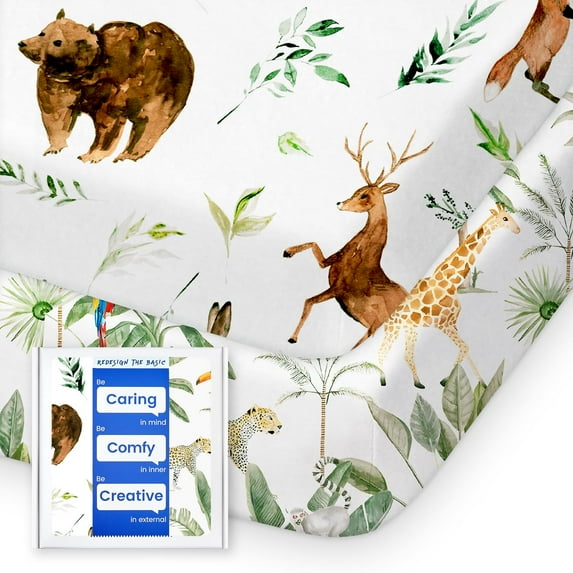 Pack N Play Sheets Fitted, TOTBASIC Ultra Soft Woodland Mini Crib Sheets, Premium Jersey Knit Pack and Play Sheets,Stretchy Neutral Play Yard Sheets for Pack and Play Mattress, 2 Pack (Animal Safari)