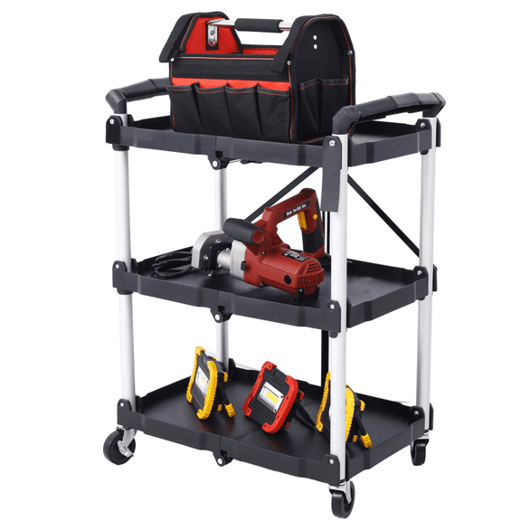 Pack-N-Roll 3-Layer Folding Cart Black 50 Lb Capacity per Shelf