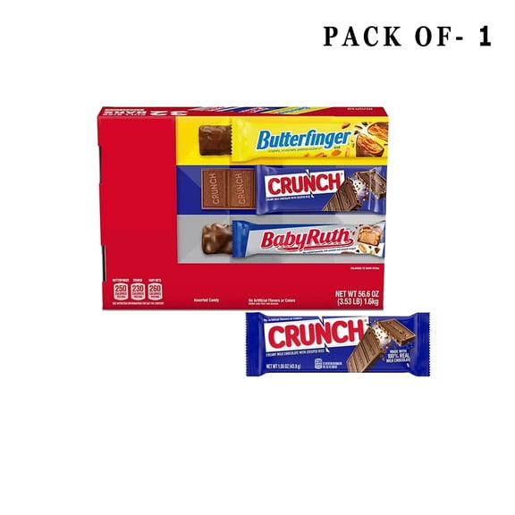 Pack Of 1 Assorted Butterfinger, Crunch, or Baby Ruth Crispety Peanut Buttery for gift 1.9 OZ Per Bar