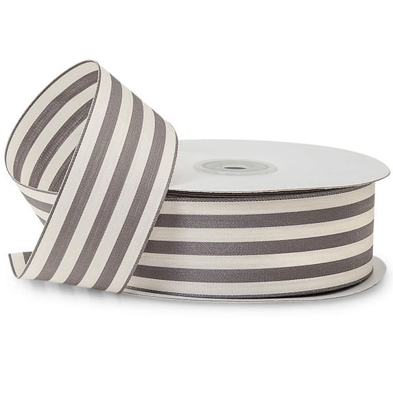 Pack Of 1, Charcoal Gray 1.5" X 25 Yards Cabana Stripes Ribbon 100% Polyester