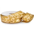thumbnail image 1 of Pack Of 1, Gold Flourish Christmas Wired Satin Ribbon 10.5" X 25 Yds 100% Polyester, 1 of 1