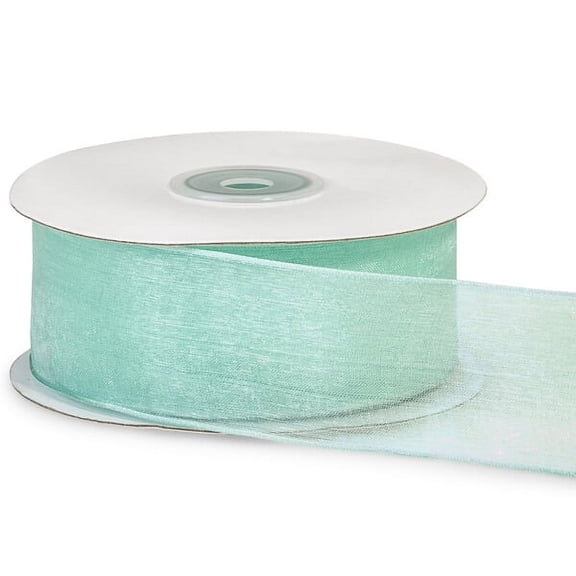 Pack Of 1, Solid Aqua Wired Encore Sheer Ribbon 1.5" X 25 Yards 100% Nylon Ribbon For Extra Body & Easy Bow Making