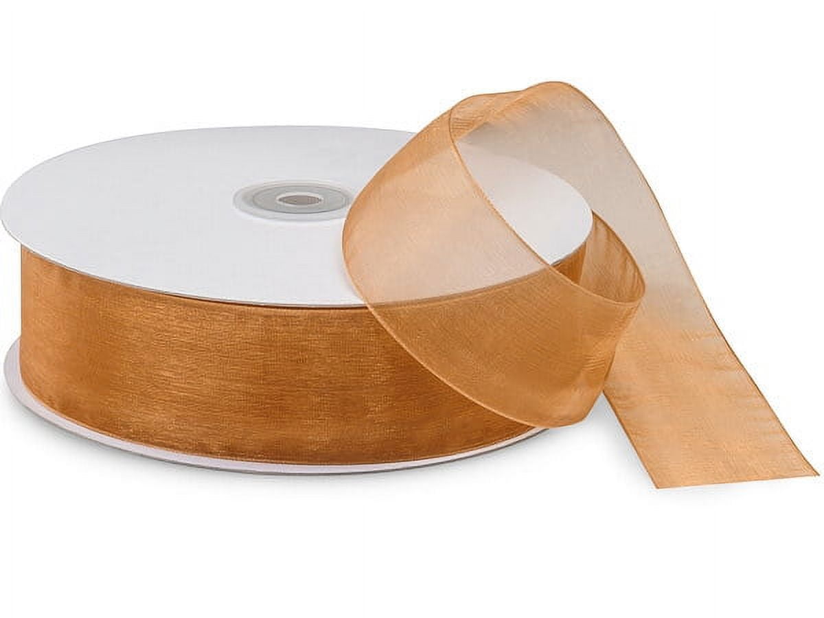 Pack Of 1, Solid Gold Sheer Organza Ribbon 1.5"X100 Yds 100% Nylon