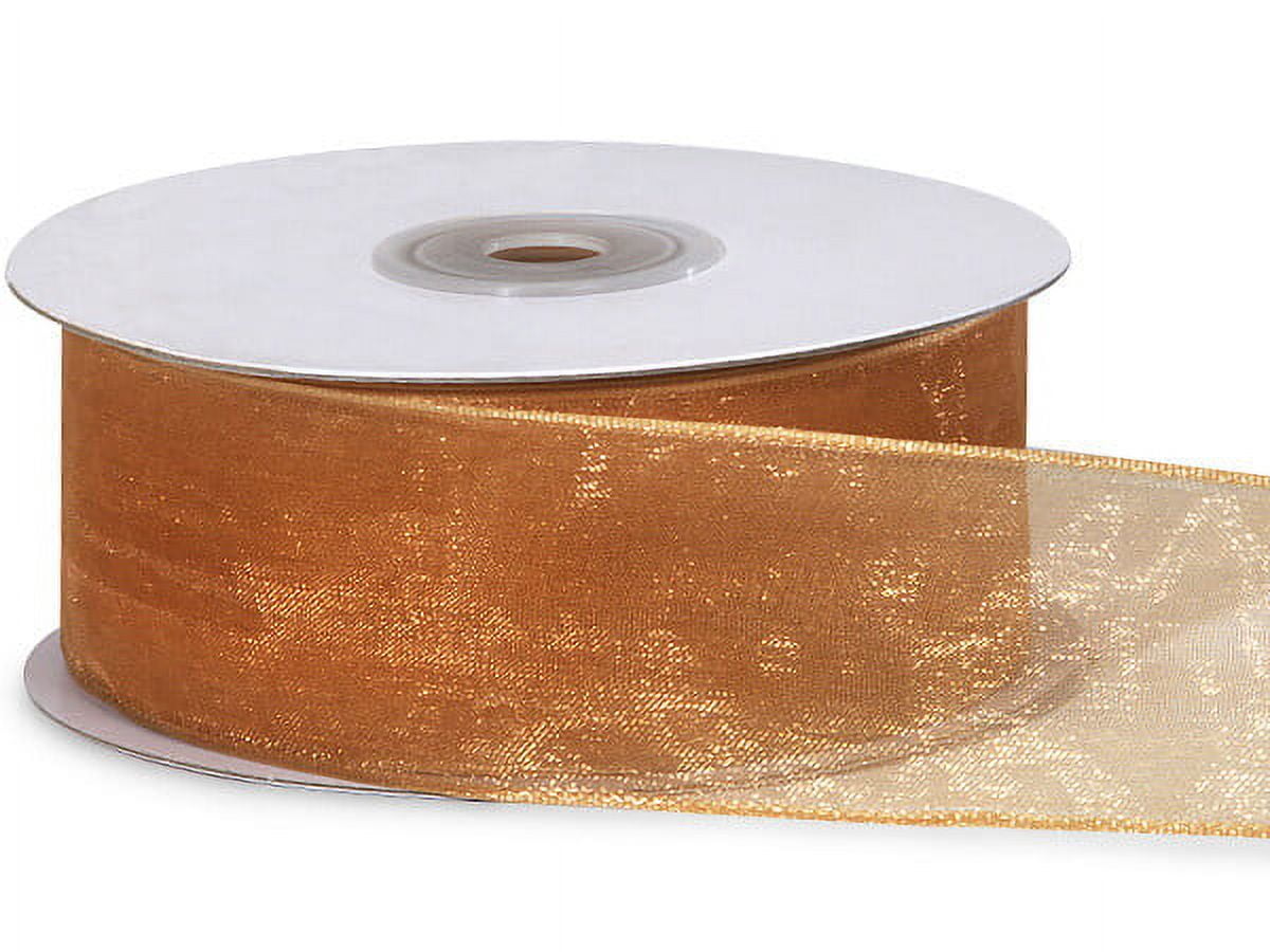 Pack Of 1, Solid Gold Wired Encore Sheer Ribbon 1.5" X 25 Yards 100% Nylon Ribbon For Extra Body & Easy Bow Making