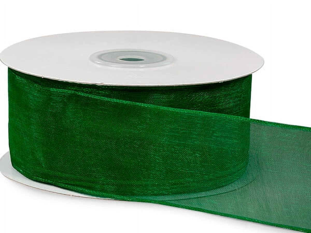 Pack Of 1, Solid Hunter Wired Encore Sheer Ribbon 1.5" X 25 Yards 100% Nylon Ribbon For Extra Body & Easy Bow Making
