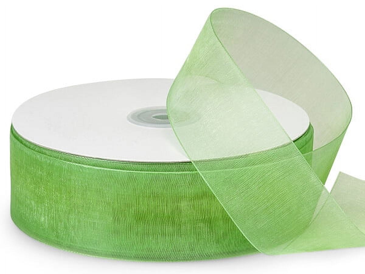 Pack Of 1, Solid Jungle Green Sheer Organza Ribbon 1.5"X100 Yds 100% Nylon