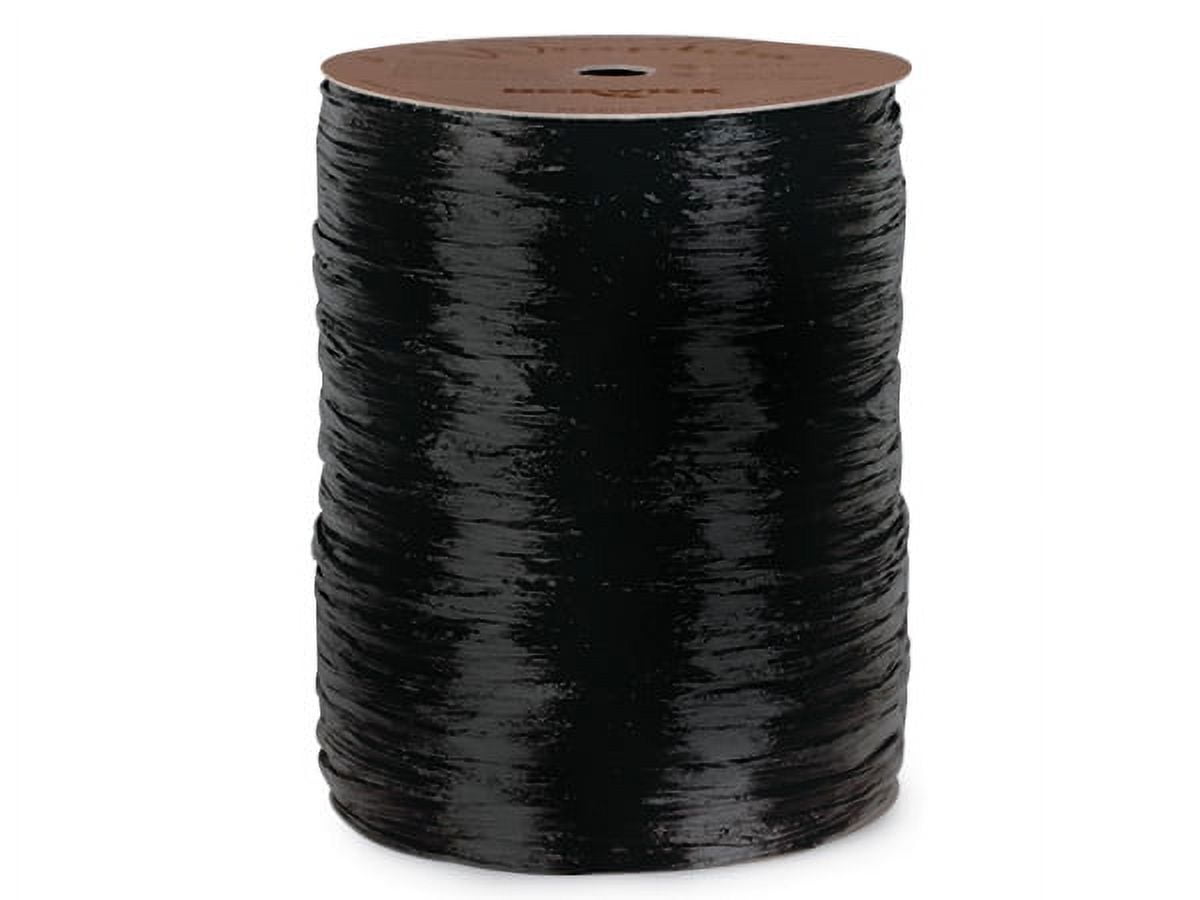 Pack Of 1, Solid Matte Black Synthetic Raffia Ribbon 100 Yds Made in USA