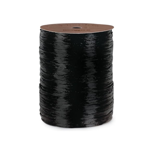 Pack Of 1, Solid Matte Black Synthetic Raffia Ribbon 100 Yds Made in USA