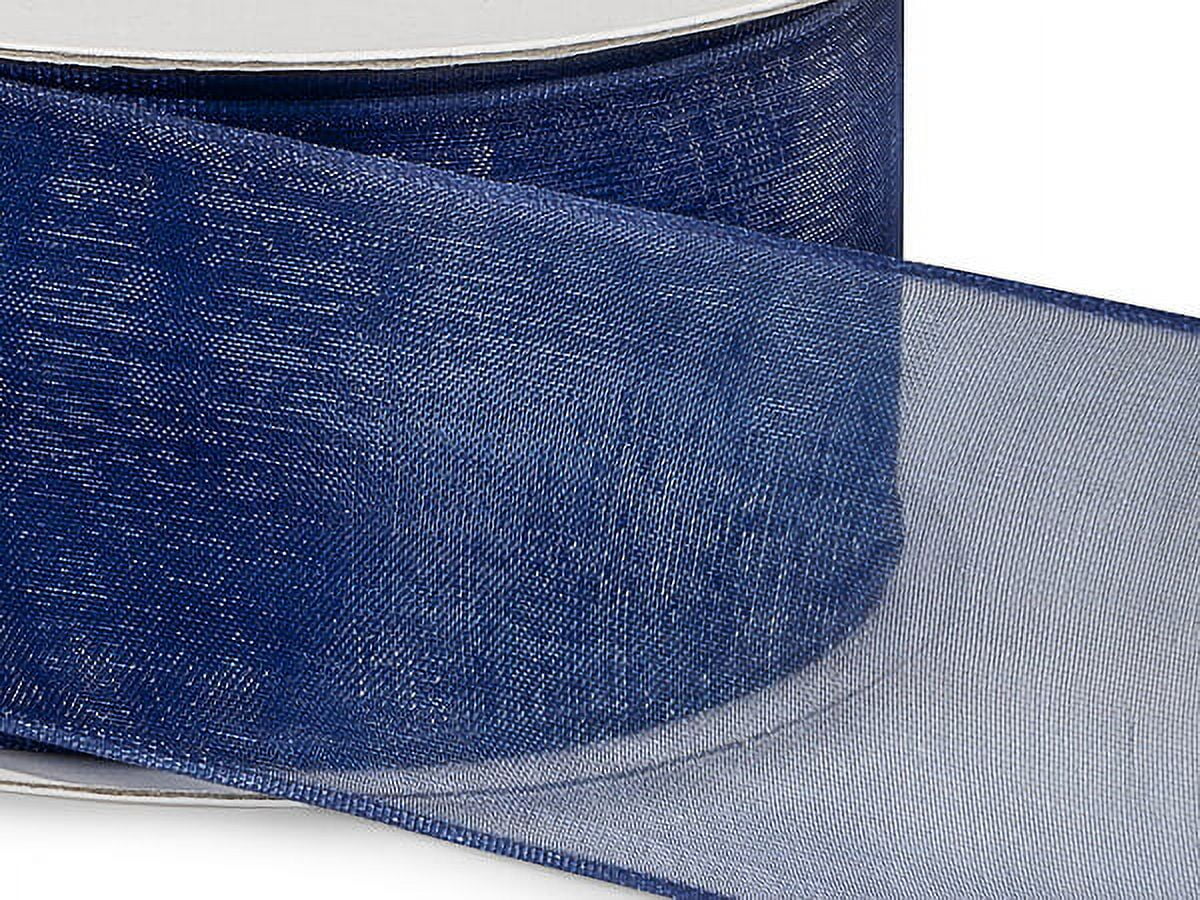 Pack Of 1, Solid Navy Blue Wired Encore Sheer Ribbon 1.5" X 25 Yards 100% Nylon For Extra Body & Easy Bow Making