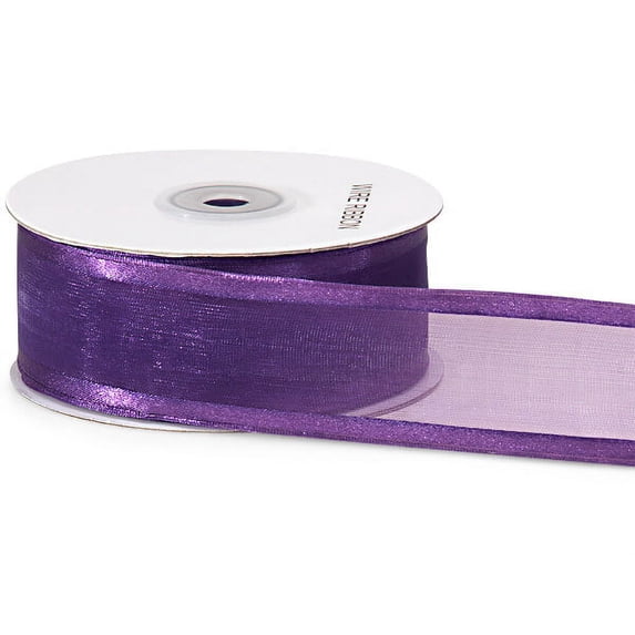 Pack Of 1, Solid Purple Wired Satin Edge Sheer 1.5" X 25 Yards 100% Nylon Ribbon For Bow Making