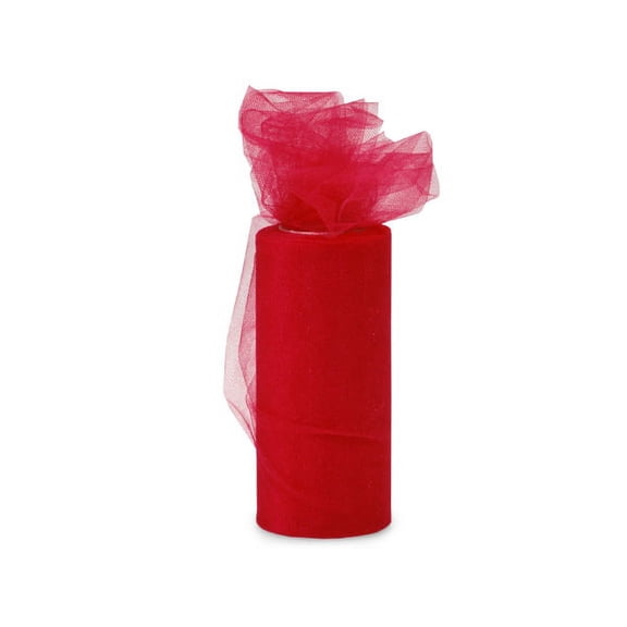 Pack Of 1, Solid Red Glimmer Tulle Ribbon 6" X 25 Yards For Special Occasions Such As Christmas & Weddings