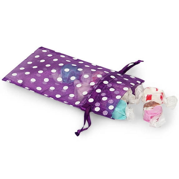 Pack Of 10, 4 x 6" Purple Organza Bags W/White Polka Dots 100% Nylon For Soaps, Candles, Sachets, Jewelry, Cosmetics