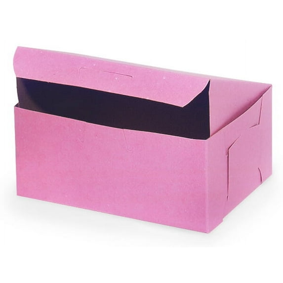 Pack Of 10, 6.25 X 3.75 X 2.25" Pink Bakery Boxes 1-Piece Lock Corner Box For Cakes, Pies, Cupcakes Made In USA