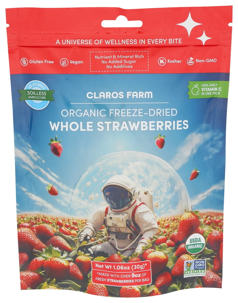 (Pack Of 10) Claros Farm Strawberry Whole Freeze Dried 1.06 Oz