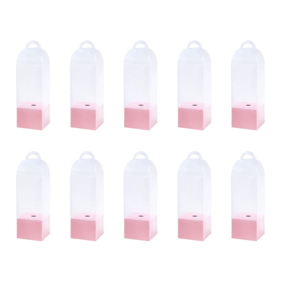Pack Of 10 Clear PVC Flower Boxes Clear Bouquet Bags With Handles For Single Rose Display And Gift Packaging