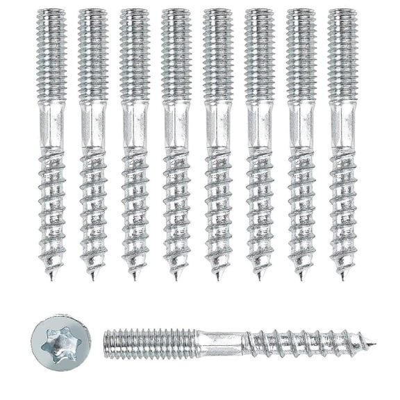 Pack Of 10 Double Thread Screws M8 X 60mm, Double Thread Stud, Furniture Fastening Screws, Zinc Plated Steel