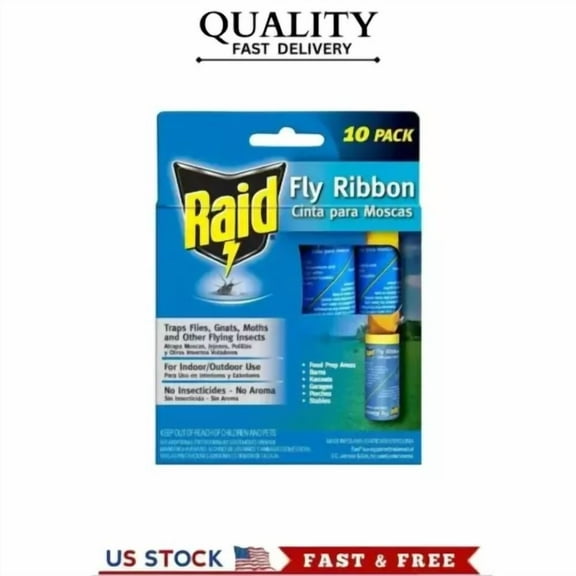 Pack Of 10 Fly Ribbon Insect Trap Sticky Glue Catcher Strip Traps Kitchen Food,