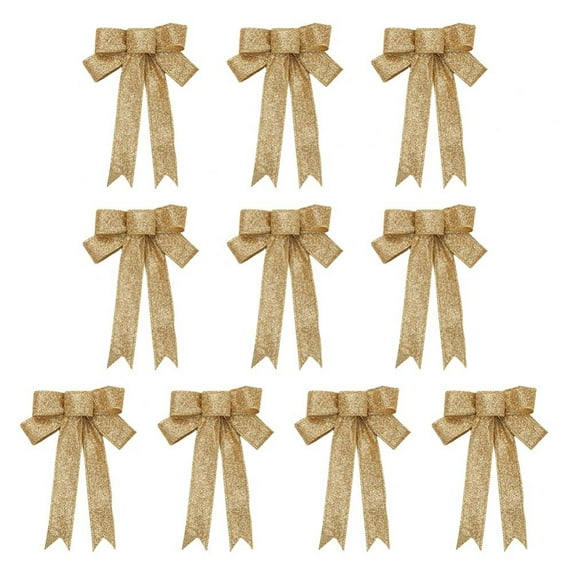 Pack Of 10 Gold Bows, Christmas Tree Decoration Bows, 9 Inches (approximately 23 Cm) Long And 9 Inches (approximately 23 Cm)
