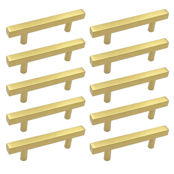 Pack Of 10 Gold Cabinet Handle Brushed Brass Drawer Pulls Square Rod Designs Decorative Handle for Kitchen & Dresser
