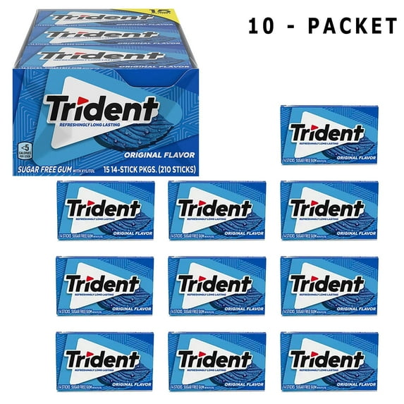 Pack Of 10 Pcs Trident Original Sugar Free Gum | 1.2 oz per pack | GOLDENROW