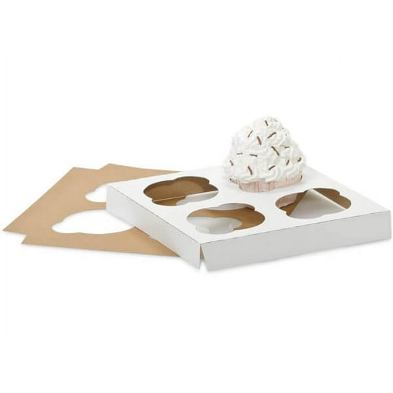 Pack Of 100, 100% Recycled Cupcake Holder W/4 Regular Size 2-5/8 Oz Cupcakes 6-15/16 X 6-15/16 X 7/8" Made In USA