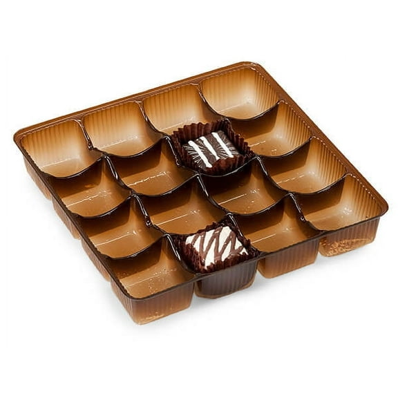 Pack Of 100, 5.5 X 5.5 X 1" Medium Square Solid Chocolate Brown Candy Trays W/16 Sections