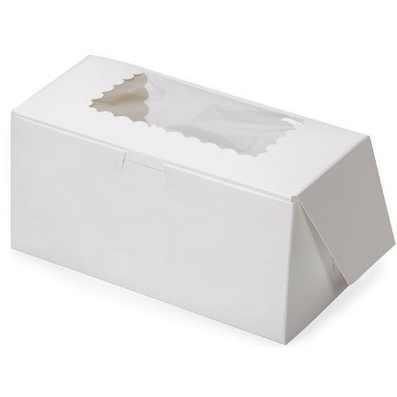Pack Of 100, 8 X 4 X 4" Solid White Window Bakery Boxes 1-Piece Lock Corner Box For Cakes, Pies, Cupcakes Made In USA