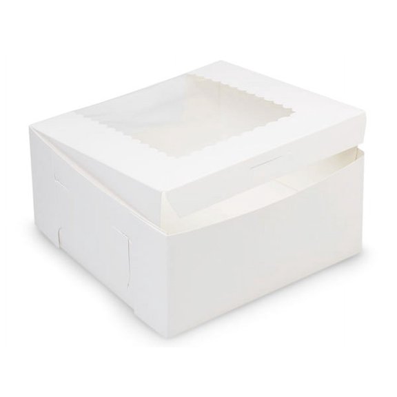 Pack Of 100, 8 X 8 X 4" Solid White Window Bakery Boxes 1-Piece Lock Corner Box For Cakes, Pies, Cupcakes Made In USA