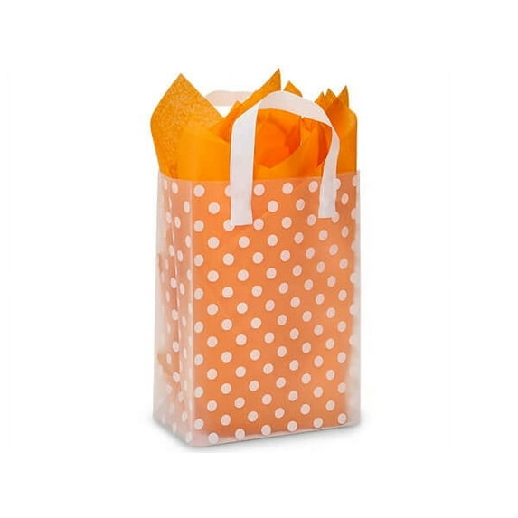 Pack Of 100, Carrier Size 9 x 5 x 12" Polka Dots Plastic 4 Mil Shopping Bags W/6 Mil Handle