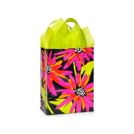 Pack Of 100, Cub 8 X 4 X 10" Brushed Floral Plastic Shopping Bags 3 Mil