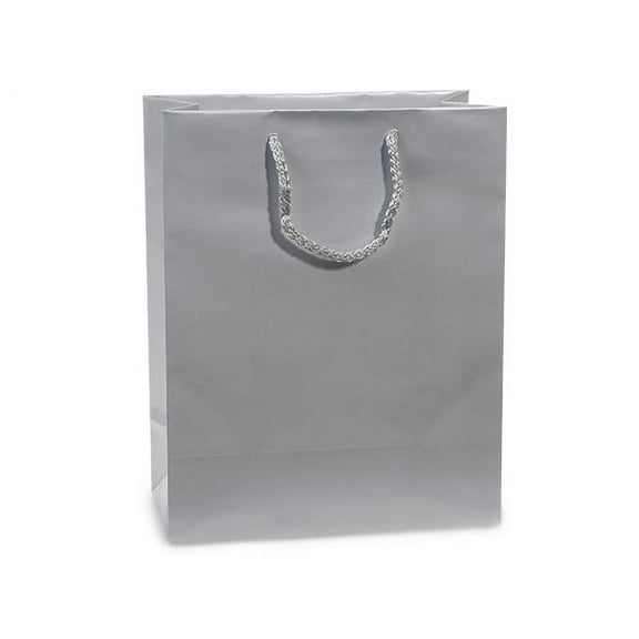 Pack Of 100, Cub 8 X 4 X 10" Solid Silver Deluxe Gloss Color Laminated Paper Gift Bags