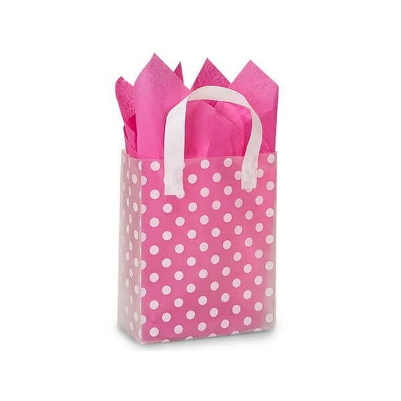 Pack Of 100, Cub Size 8 x 4 x 10" Polka Dots Plastic 4 Mil Shopping Bags W/6 Mil Handle